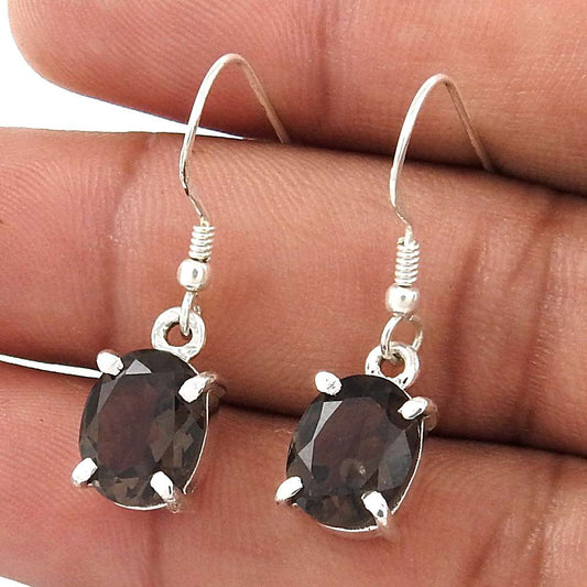 Gift For Her 925 Silver Natural Smoky Quartz Dangle Bohemian Earrings Y46