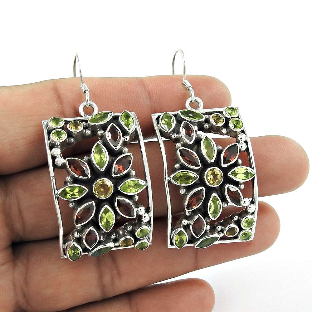 Woman Gift Natural Garnet Gemstone Dangle Earrings 925 Sterling Silver D6