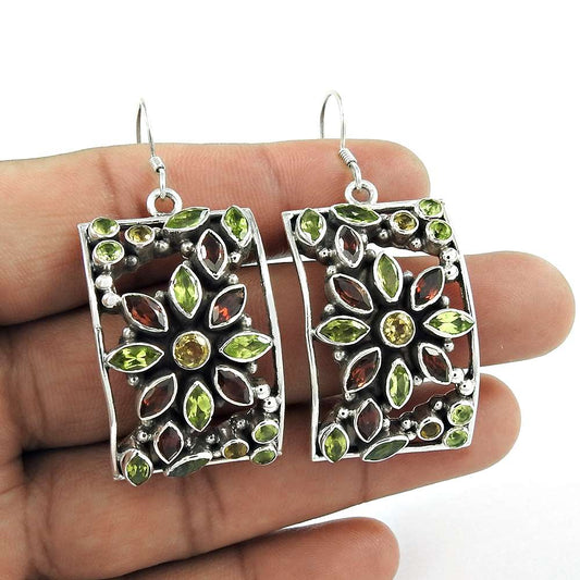 Woman Gift Natural Garnet Gemstone Dangle Earrings 925 Sterling Silver D6