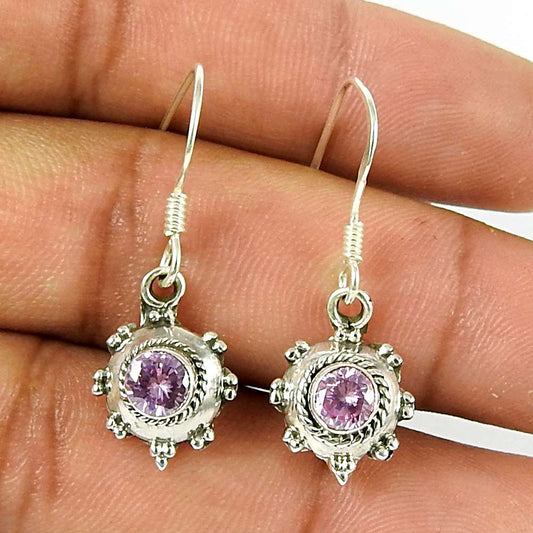 Party Wear CZ Pink Gemstone 925 Sterling Silver Fashion Earrings Jewellery