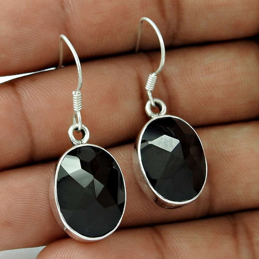 Gift For Her Natural Onyx Dangle Bohemian Earrings 925 Silver M47