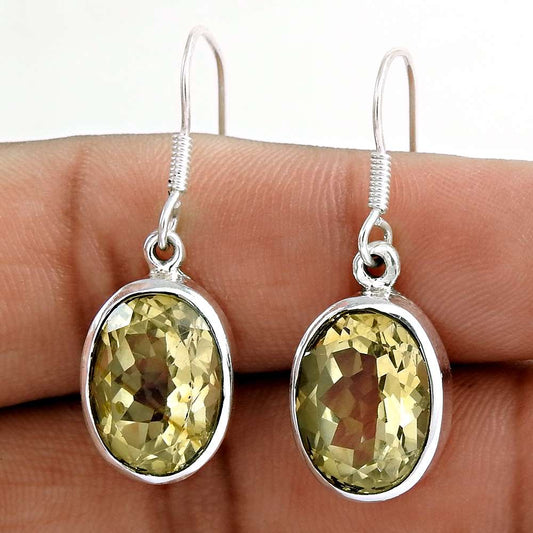 Gift For Her Natural Citrine Dangle Vintage Earrings 925 Silver N47