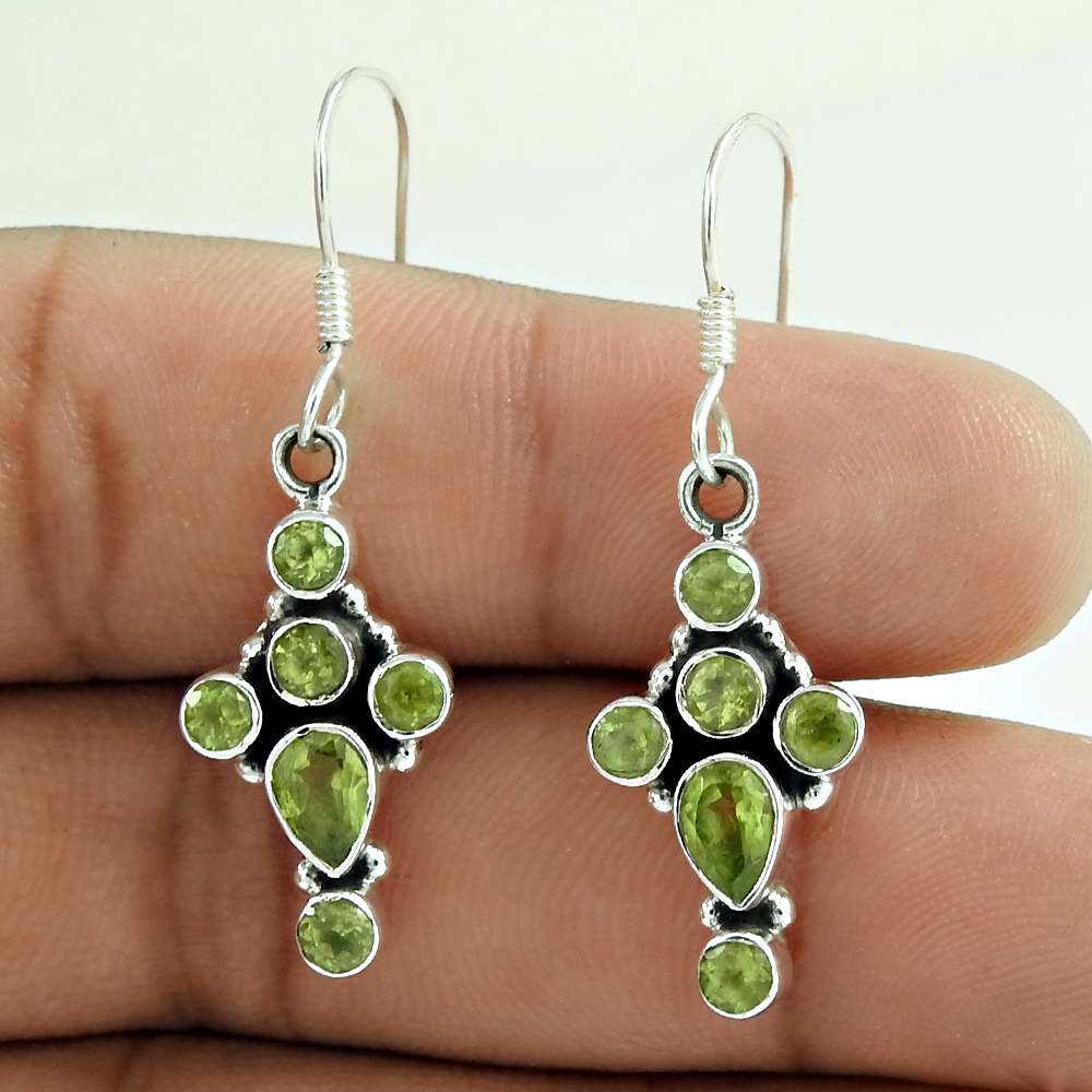 Indian Sterling Silver Jewellery Ethnic Peridot Gemstone Earrings