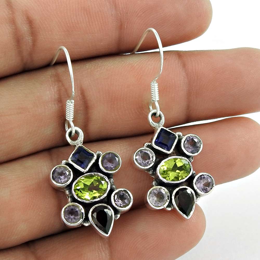 925 Silver Jewellery Beautiful Amethyst Peridot Iolite Garnet Gemstone Earrings
