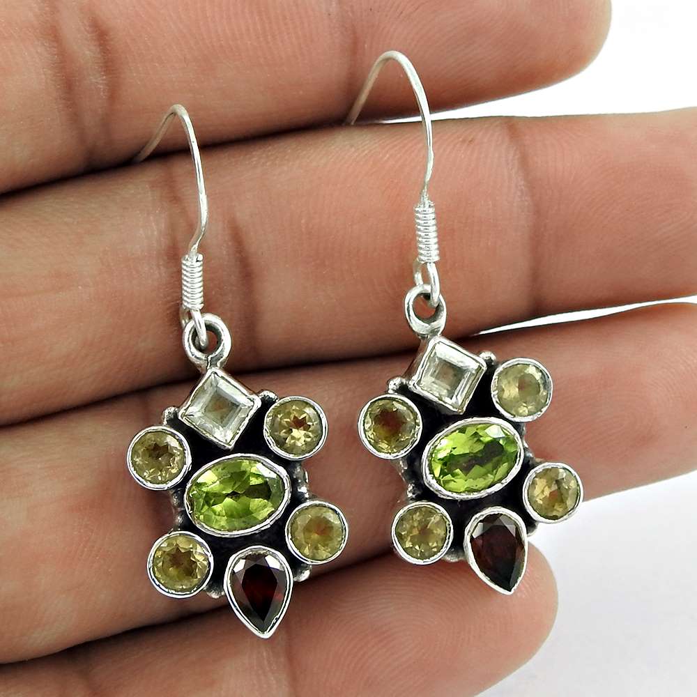 925 Sterling Silver Jewellery High Polish Garnet Citrine Peridot White CZ Gemstone Earrings