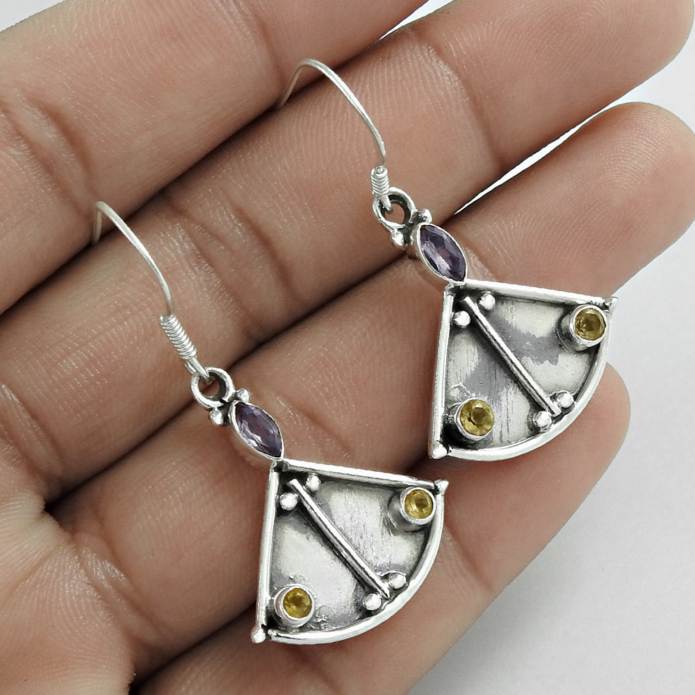 Natural Amethyst Gemstone Earrings 925 Sterling Silver Christmas Gift D7