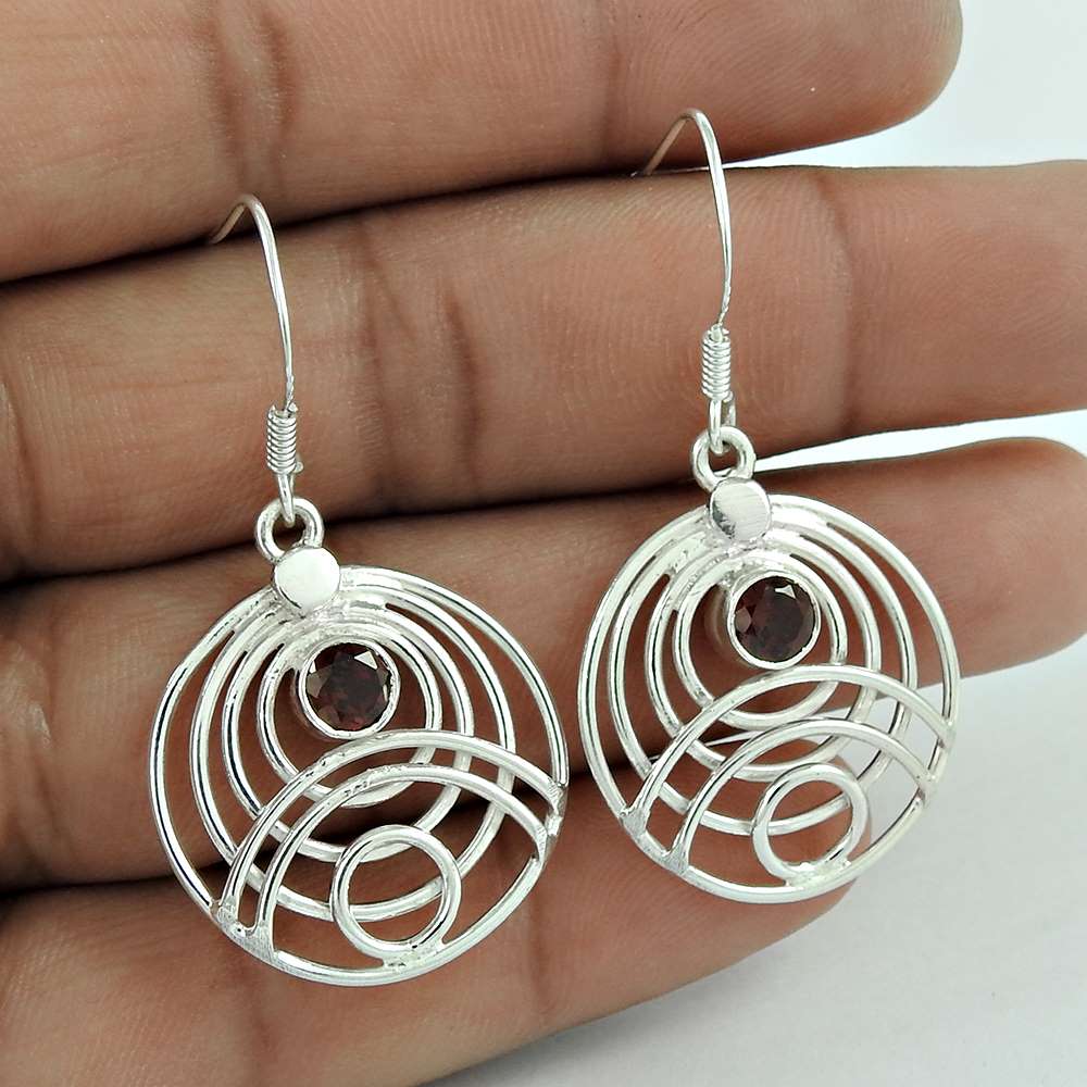 Wedding Gift For Her 925 Silver Natural Garnet Dangle Boho Earrings G48