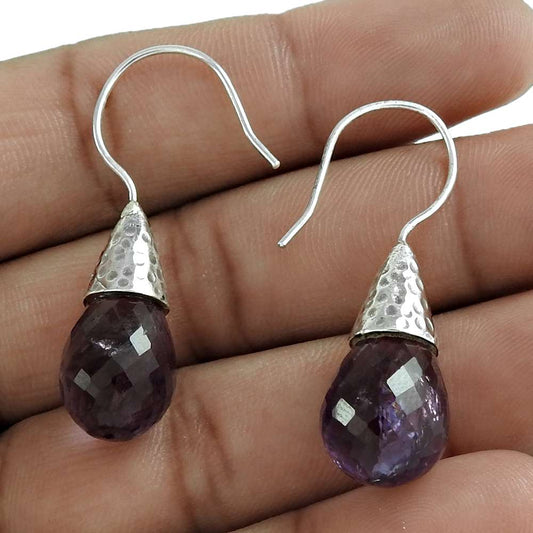 Gift For Women Dangle Vintage Earrings 925 Silver Natural Amethyst I48