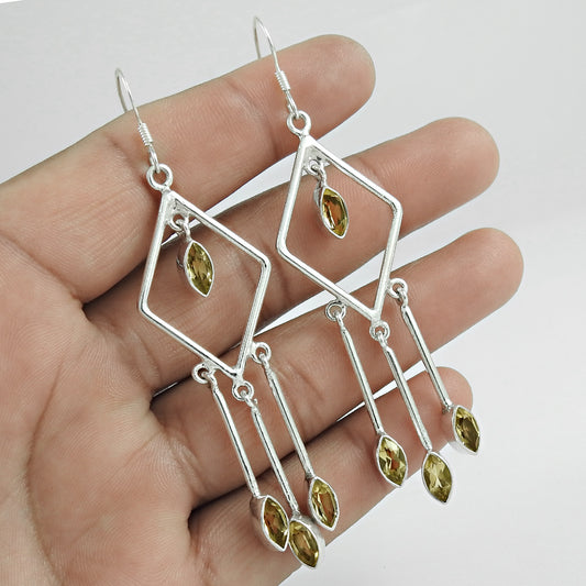 Natural Citrine Gemstone Christmas Gift Earrings 925 Sterling Silver J6