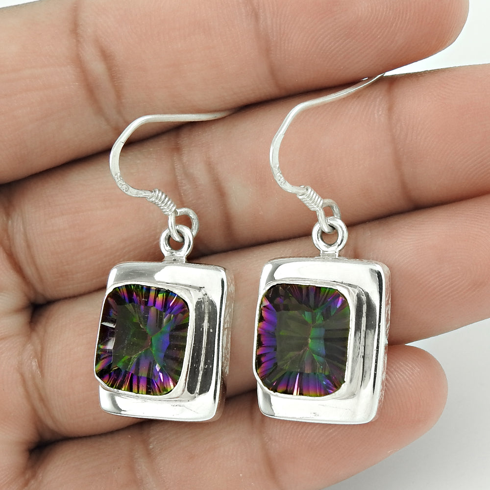 Natural Mystic Gemstone 925 Sterling Silver Christmas Gift Earrings For Girls L6