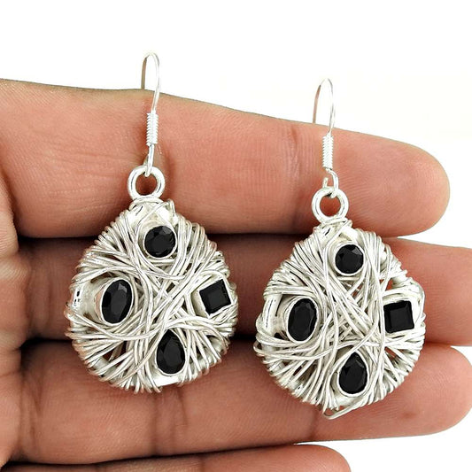 Gift For Her Natural Cubic Zirconia Dangle Ethnic Earrings 925 Silver O48