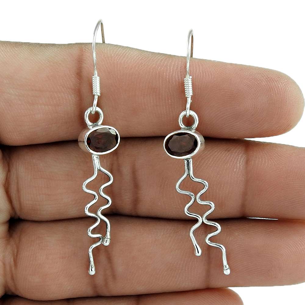 Natural Garnet Gemstone 925 Silver Dangle Vintage Earrings For Girls P48