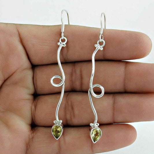 Wedding Gift For Her 925 Silver Natural Citrine Dangle Dangle Earrings O5
