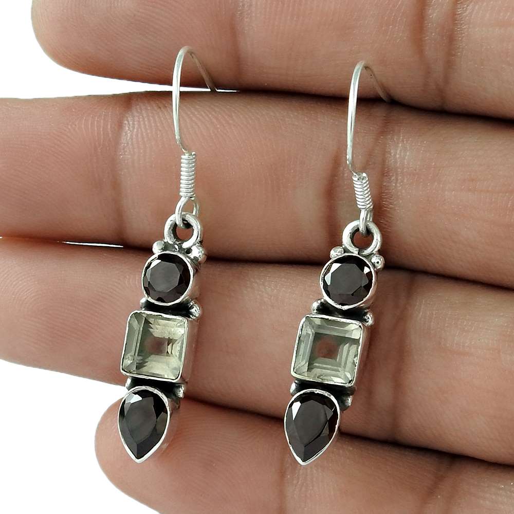 Gift For Her Natural Rose Quartz Dangle Boho Earrings 925 Silver U48