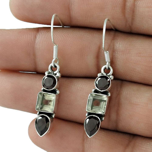 Gift For Her Natural Rose Quartz Dangle Boho Earrings 925 Silver U48