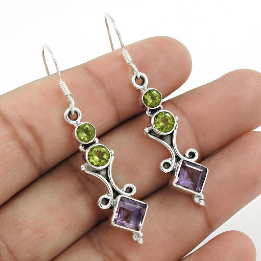 Natural Amethyst Gemstone 925 Silver Christmas Gift Earrings For Women Q2