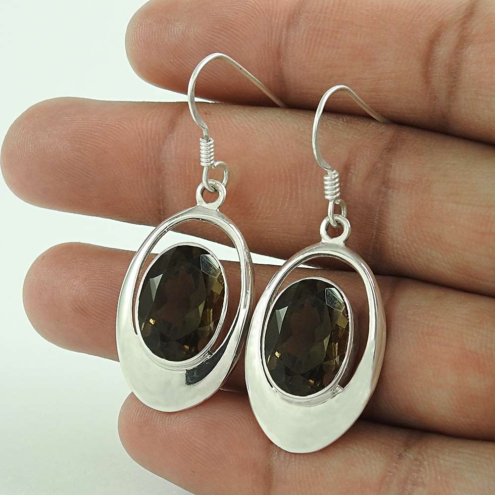 Indian Sterling Silver Jewellery Beautiful Smoky Quartz Gemstone Fashion Earrings