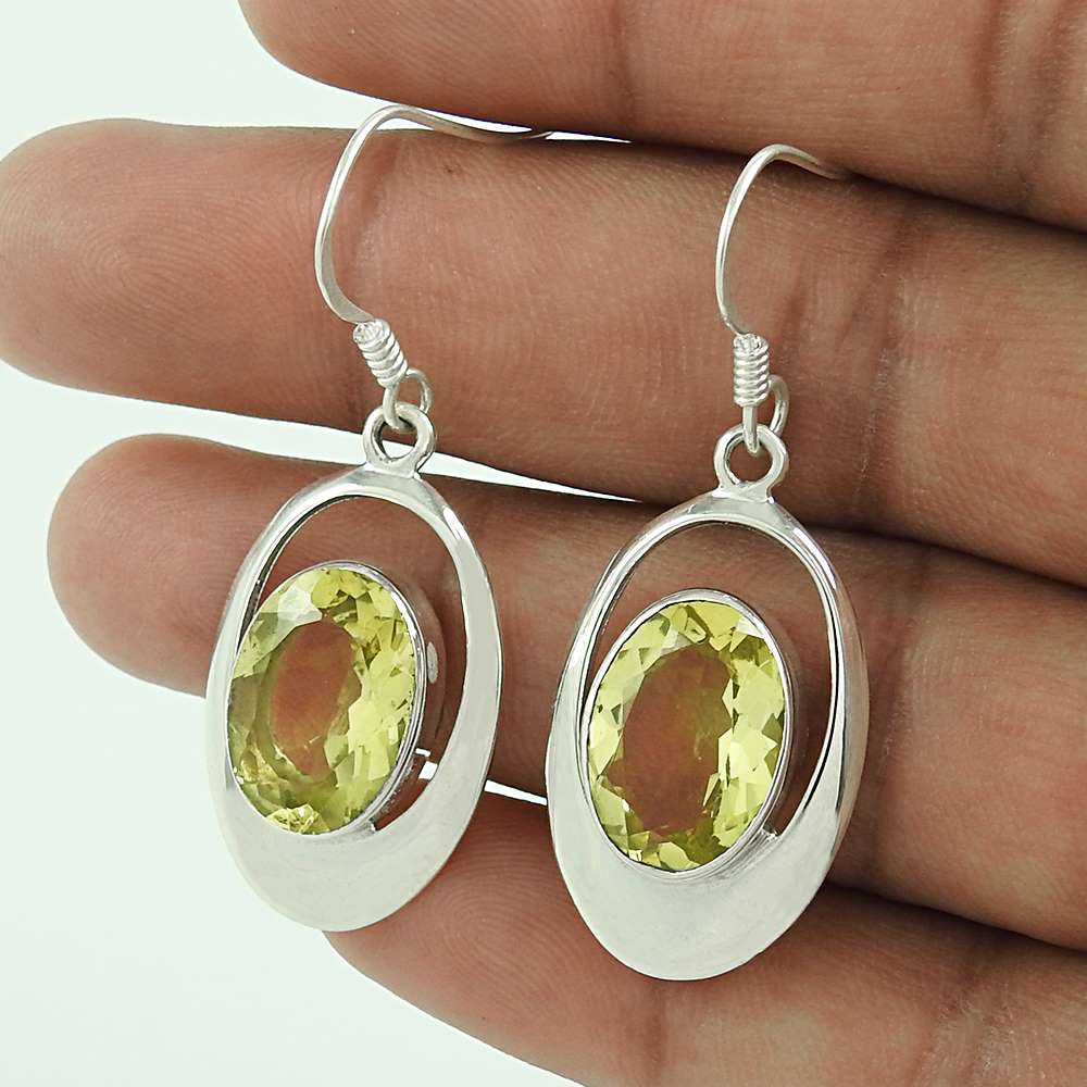 925 Sterling Silver Vintage Jewellery High Polish Lemon Topaz Gemstone Fashion Earrings