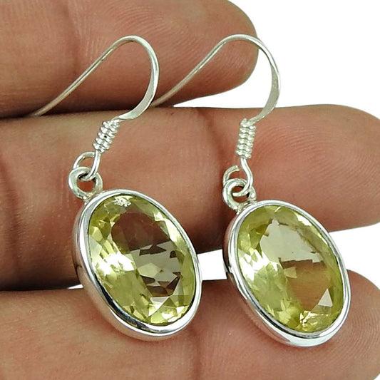 Amusable 925 Sterling Silver Lemon Topaz Gemstone Earrings Traditional Jewellery