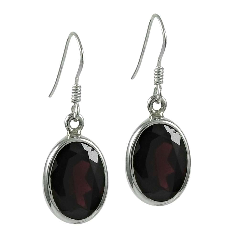 Excellent 925 Sterling Silver Garnet Gemstone Earrings