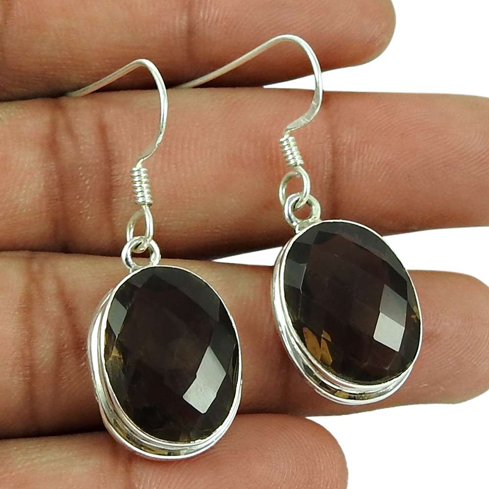 Fashion 925 Sterling Silver Smoky Quartz Gemstone Earrings
