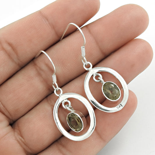 Natural Smoky Quartz Gemstone Drop/Dangle Bohemian Brown Earrings 925 Silver U16