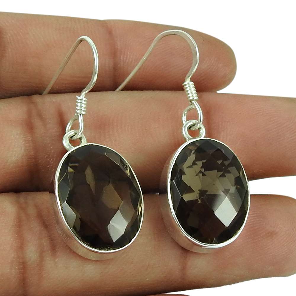 925 Sterling Silver Fashion Jewellery Charming Smoky Quartz Gemstone Earring