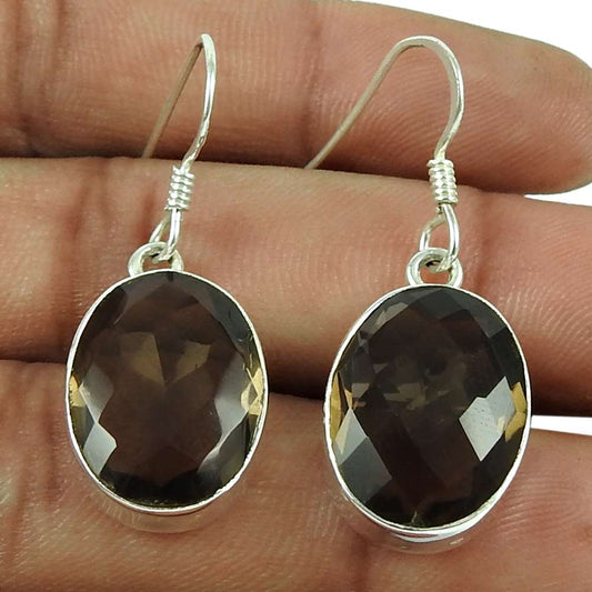 925 Sterling Silver Jewellery Rare Smoky Quartz Gemstone Fashion Earring