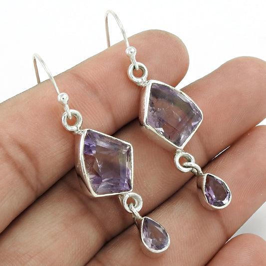 Natural Amethyst Gemstone 925 Sterling Silver Vintage Christmas Gift Earrings R6