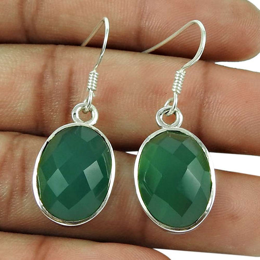 Pretty 925 Sterling Silver Green Onyx Gemstone Earrings