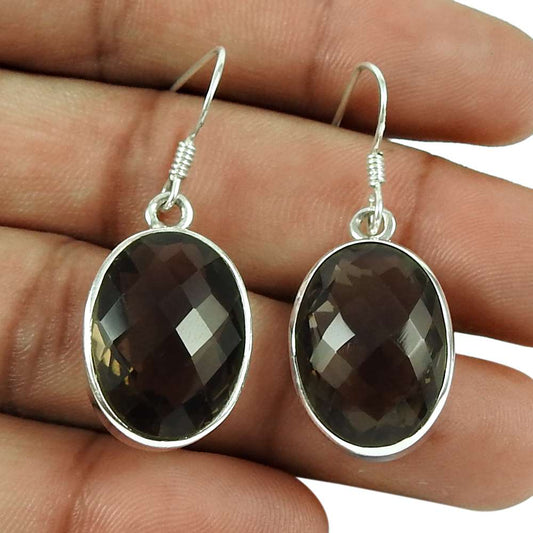 Scenic 925 Sterling Silver Smoky Quartz Gemstone Earrings