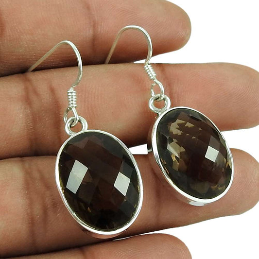 Rattling 925 Sterling Silver Smoky Quartz Gemstone Earrings