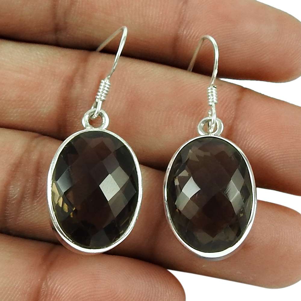 Scrumptious 925 Sterling Silver Smoky Quartz Gemstone Earrings