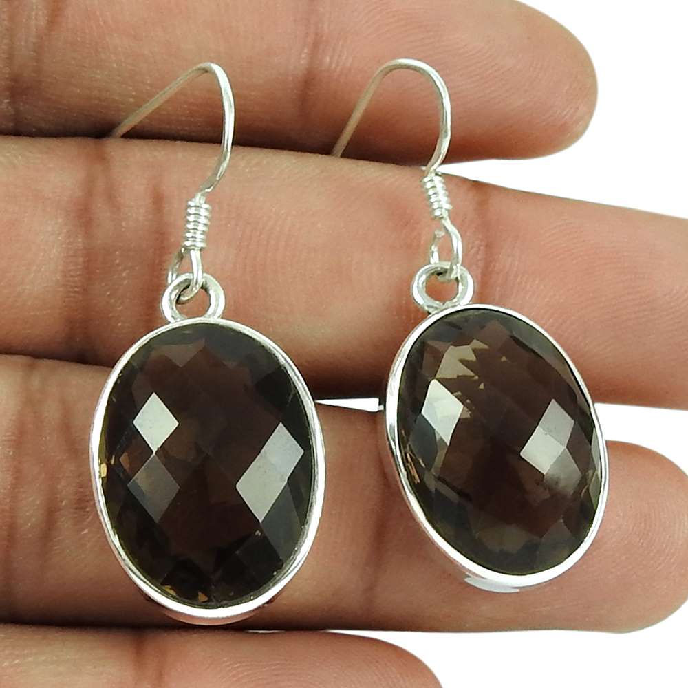 Lustrous 925 Sterling Silver Smoky Quartz Gemstone Earrings