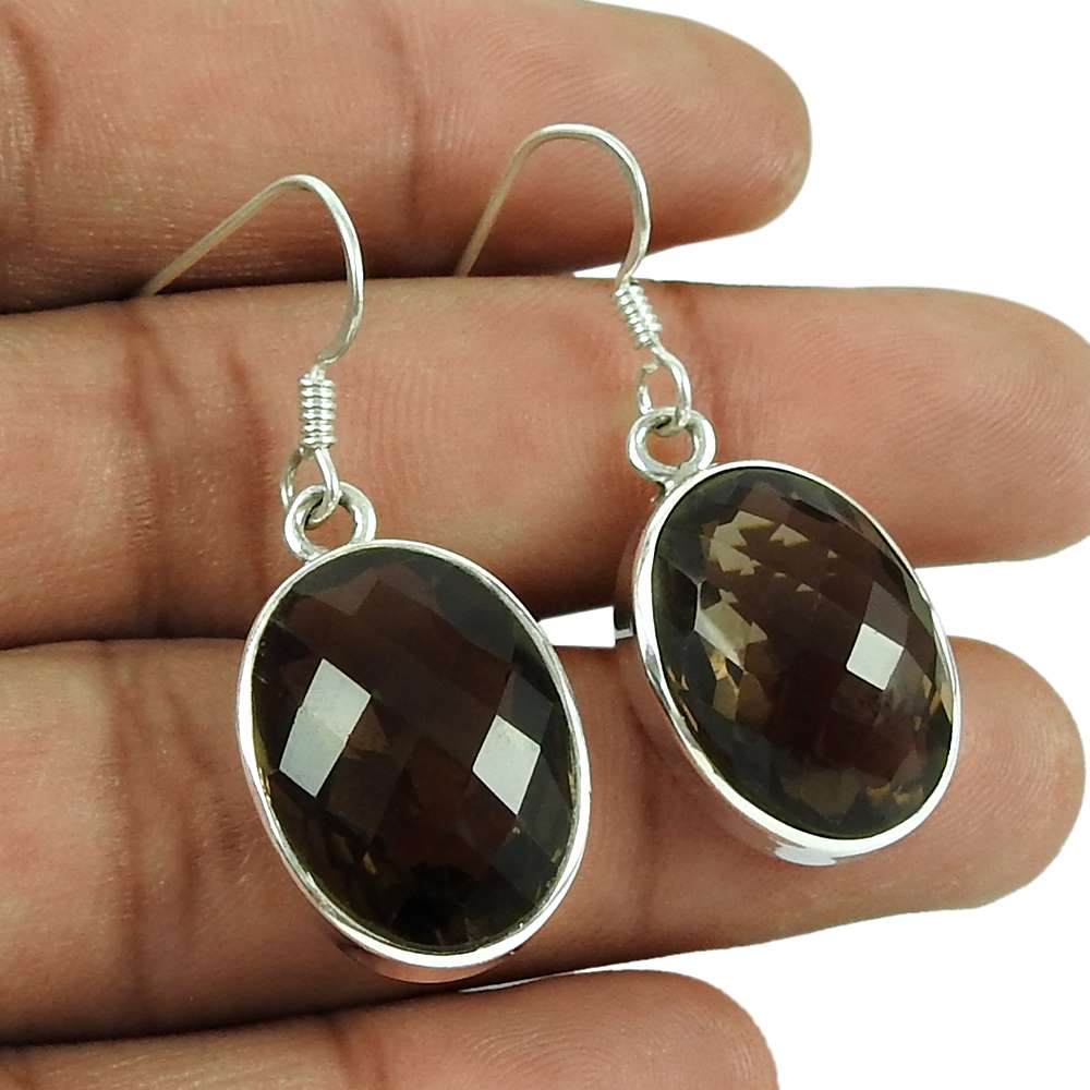Dainty 925 Sterling Silver Smoky Quartz Gemstone Earrings