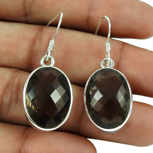 Possessing Good Fortune 925 Sterling Silver Smoky Quartz Gemstone Earrings