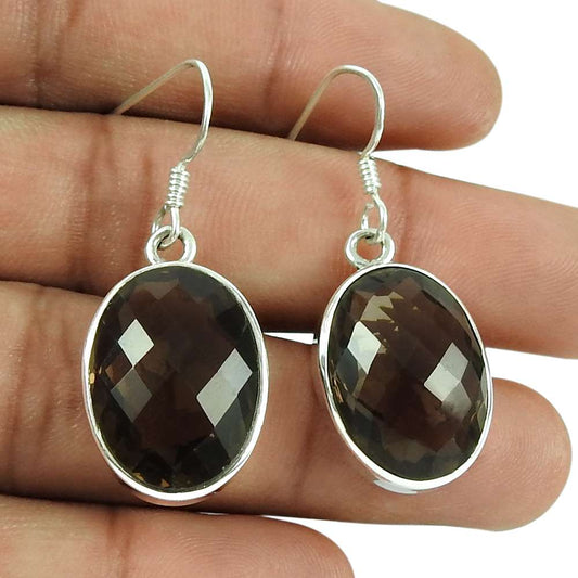Pleasing 925 Sterling Silver Smoky Quartz Gemstone Earrings