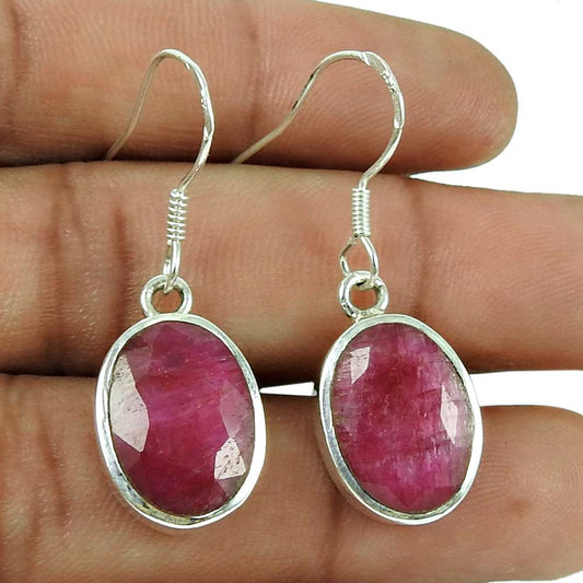 Rare 925 Sterling Silver Ruby Gemstone Earrings