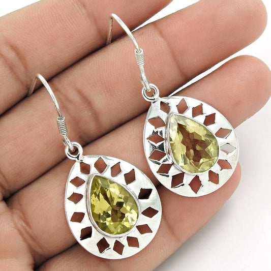 Christmas Gift Natural Lemon Topaz Boho Earrings 925 Sterling Silver T6