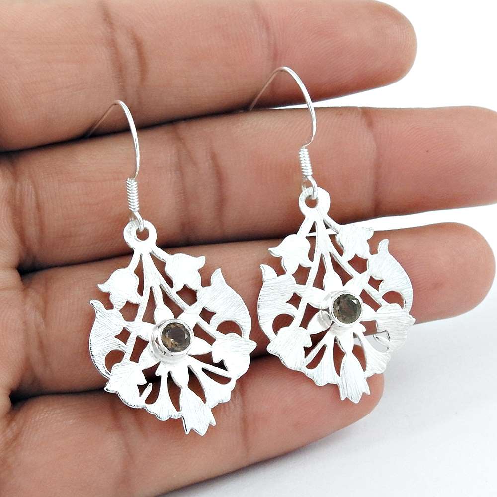 Precious 925 Sterling Silver Smoky Quartz Earrings Wholesaling