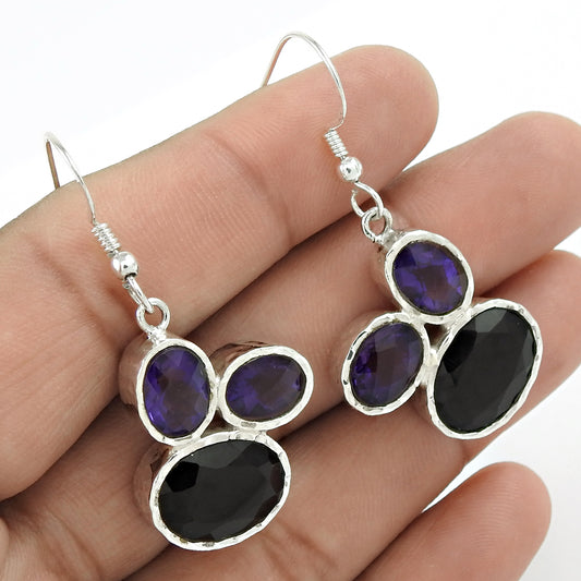 Christmas Gift 925 Sterling Silver Natural Amethyst Bohemian Earrings V6