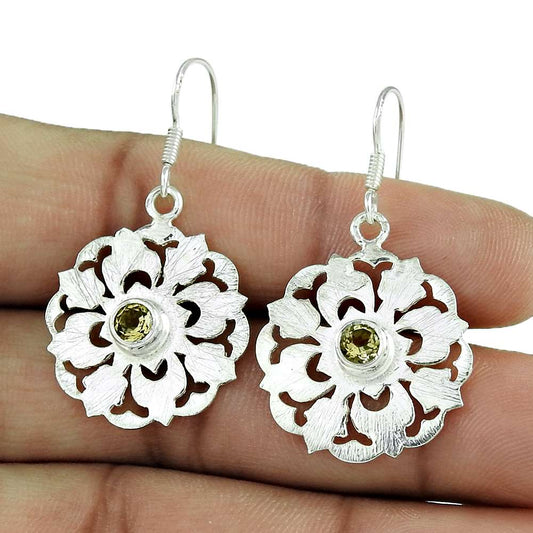 Natural Citrine Gemstone Dangle Ethnic Earrings 925 Sterling Silver N51