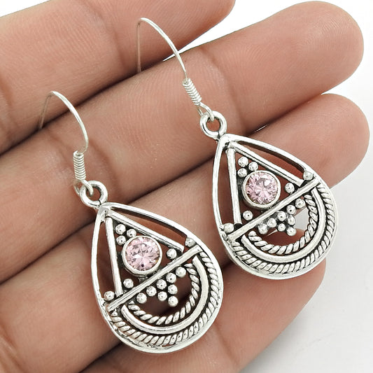 Natural Cubic Zirconia 925 Silver Drop/Dangle Artisan Earrings For Women J4