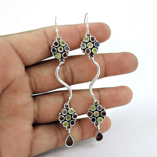 Blooming Garden 925 Sterling Silver Garnet Amethyst Peridot Citrine Iolite Earrings De gros