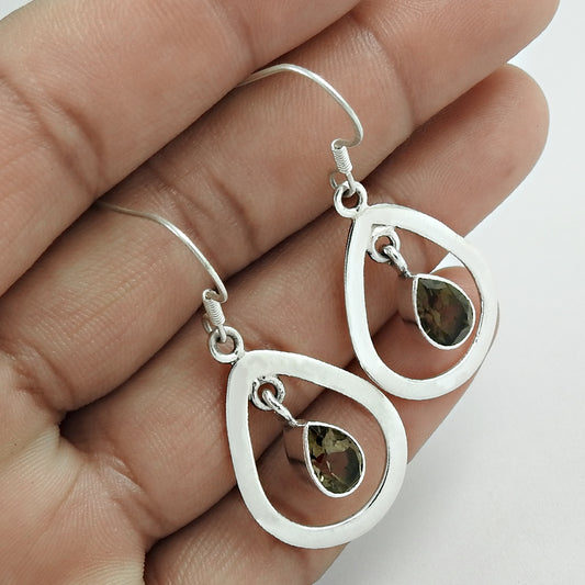 Natural Smoky Quartz 925 Silver Drop/Dangle Tribal Earrings For Girls C17