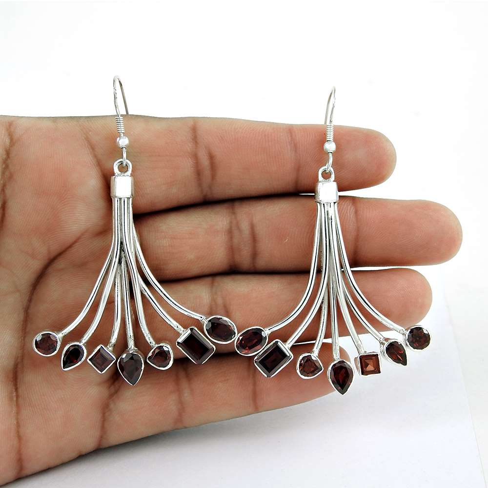 Modern Style 925 Sterling Silver Garnet Earrings Wholesaling