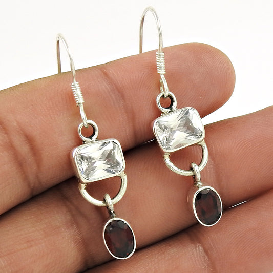 Natural Garnet Gemstone Christmas Gift Earrings 925 Sterling Silver For Women A7