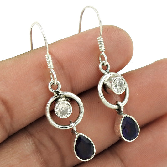 Gift For Women Drop/Dangle Boho Earrings 925 Silver Natural Iolite Gemstone H17