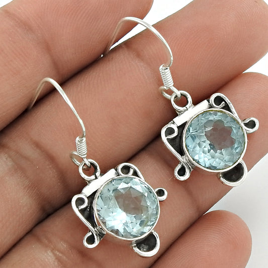 Natural Blue Topaz Drop/Dangle Bohemian Earrings 925 Silver For Women I17