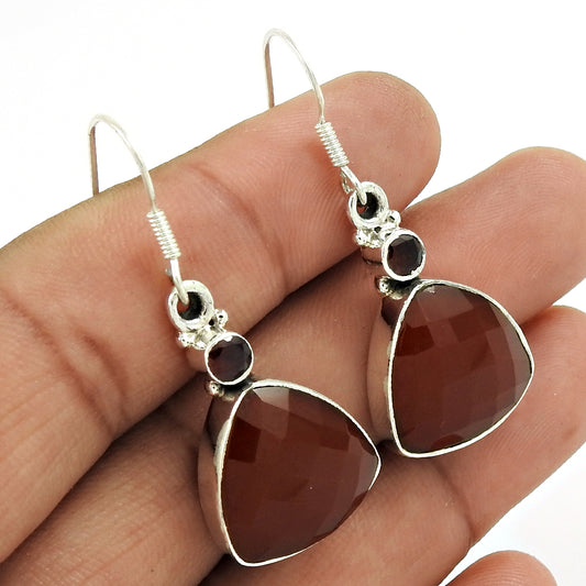 Gift For Her Natural Carnelian Drop/Dangle Vintage Earrings 925 Silver J17
